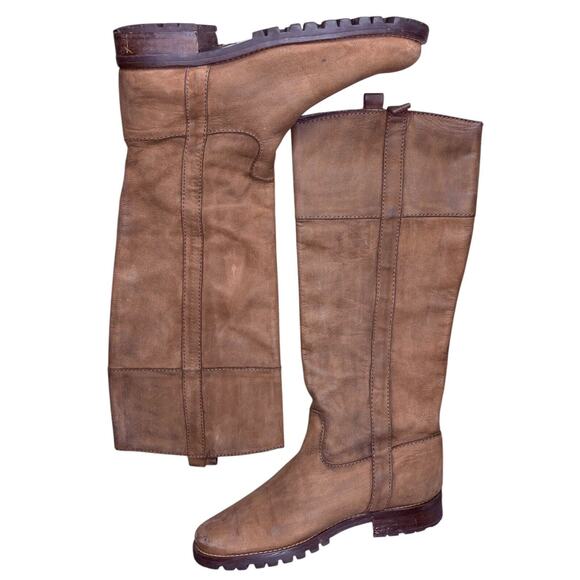 Boden Size 7 Riding Boots Flat 1” Heel Nubuck Leather Pull On Brown Round Toe - Picture 1 of 6